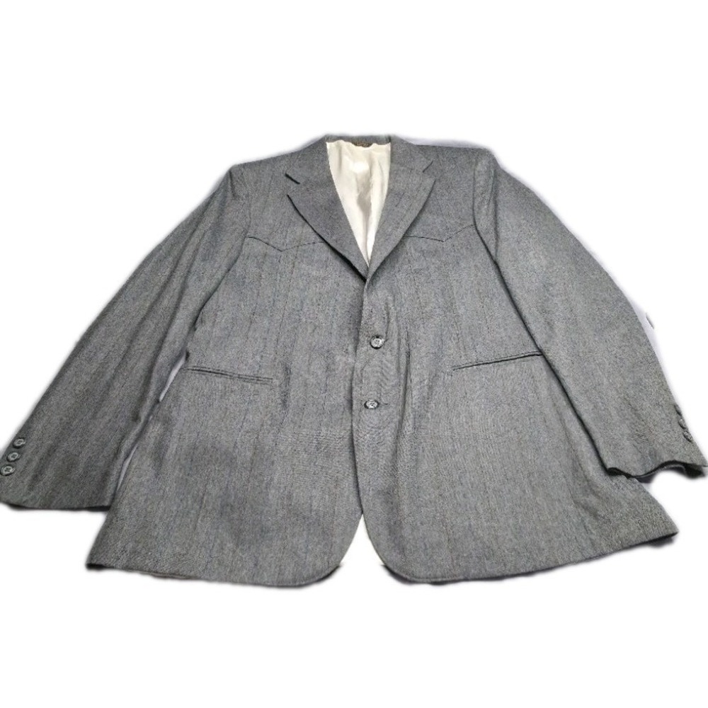 Vintage Pagano West Western Blazer Sport Coat Mens 46L‎ Gray Made USA